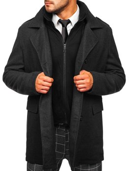 Abrigo de invierno cruzado grafito para hombre con cuello alto extraíble adicional Bolf 8805