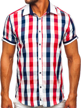 Camisa a cuadros de manga corta elegante para hombre roja Bolf 8901