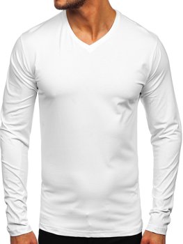 Camisa a manga larga sin estampado con cuello en "v" para hombre color blanco Bolf 172008