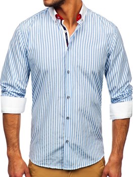 Camisa a rayas con manga larga para hombre color azul celeste Bolf 20727
