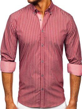 Camisa a rayas con manga larga para hombre color burdeos Bolf 20731-1