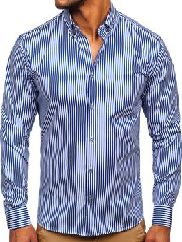 Camisa a rayas con manga larga para hombre color cobalto Bolf 20726