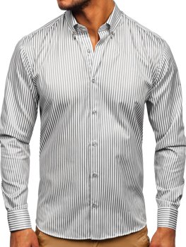 Camisa a rayas con manga larga para hombre color gris Bolf 20726