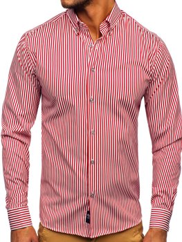 Camisa a rayas con manga larga para hombre color rojo Bolf 20726