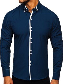 Camisa con manga larga para hombre azul oscuro Bolf 1721-1