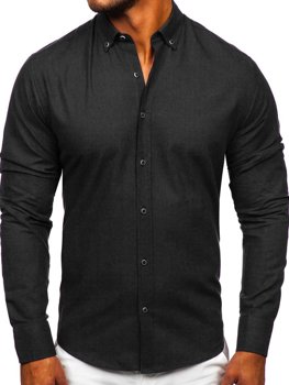 Camisa de algodón manga larga para hombre negro Bolf 20701