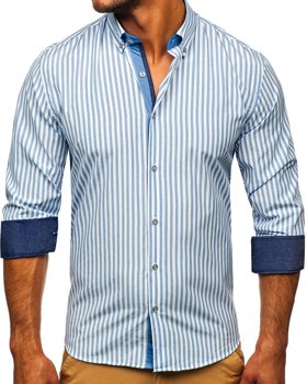 Camisa de hombre a rayas con manga larga color azul oscuro Bolf 20704