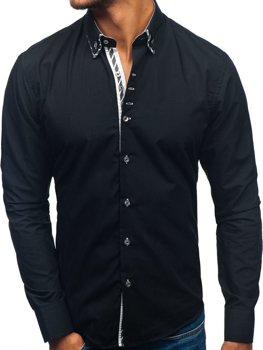 Camisa de manga larga para hombre negra Bolf 3762