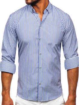Camisa de rayas de manga larga para hombre azul claro Bolf 22731