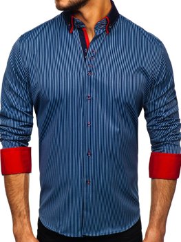 Camisa de rayas de manga larga para hombre  azul oscuro Bolf 2751