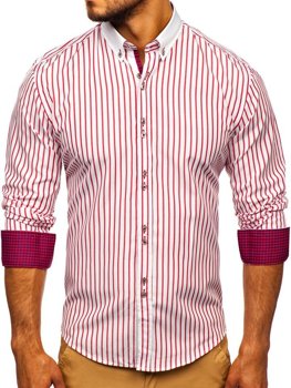 Camisa de rayas de manga larga para hombre roja Bolf 9713