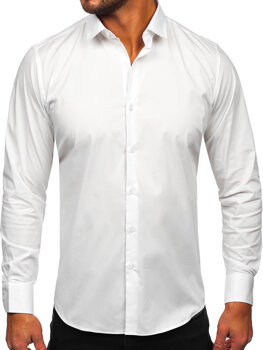 Camisa elegante de algodón de manga larga slim fit para hombre blanco Bolf TSM13