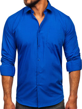 Camisa elegante de maga larga para hombre azul medio Bolf M14