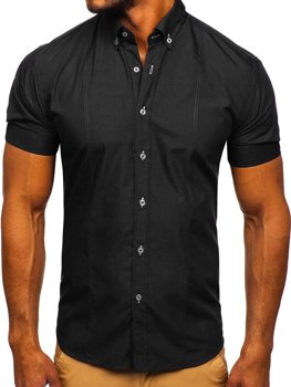 Camisa elegante de manga corta para hombre negro Bolf 5535