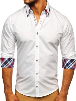 Camisa elegante de manga larga blanca para hombre Bolf 3701