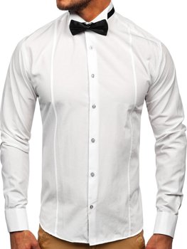 Camisa elegante de manga larga blanca para hombre Bolf 4702 Pajarita y gemelos