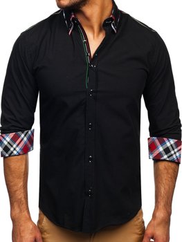 Camisa elegante de manga larga negra para hombre Bolf 2705