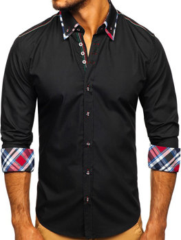 Camisa elegante de manga larga negra para hombre Bolf 3701