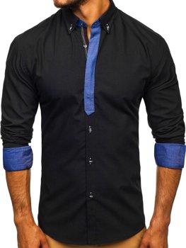 Camisa elegante de manga larga negra para hombre Bolf 3725
