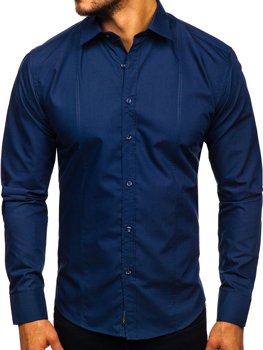 Camisa elegante de manga larga para hombre azul oscuro Bolf 4705G