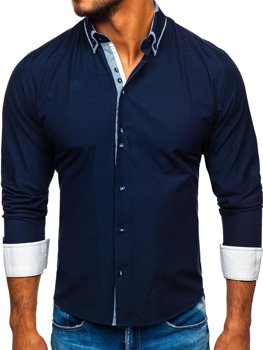 Camisa elegante de manga larga para hombre azul oscuro Bolf 6929-A