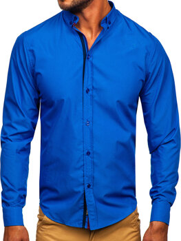 Camisa elegante de manga larga para hombre azul socuro Bolf 3713