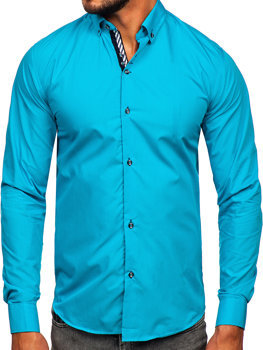 Camisa elegante de manga larga para hombre azul turquesa Bolf 5796-1