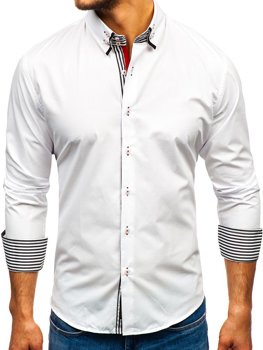 Camisa elegante de manga larga para hombre blanca y negra Bolf 1747