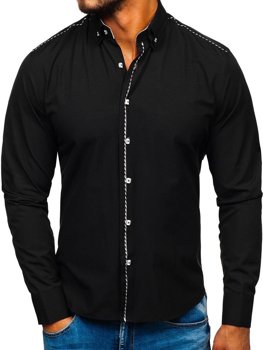 Camisa elegante de manga larga para hombre negra Bolf 6920