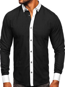 Camisa elegante de manga larga para hombre negro Bolf 21750