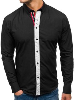 Camisa elegante de manga larga para hombre negro Bolf 5827