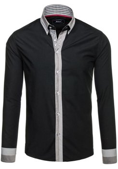 Camisa elegante de manga larga para hombre negro Bolf 6950