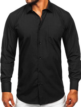 Camisa elegante de manga larga para hombre negro Bolf M14
