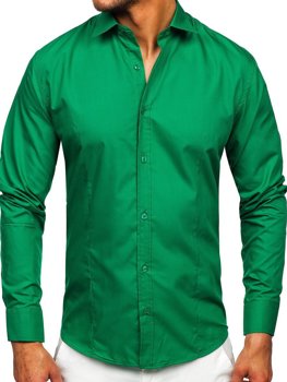 Camisa elegante de manga larga para hombre verde oscuro Bolf 1703