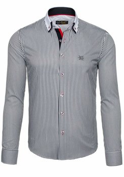 Camisa elegante de rayas con mangas largas para hombre blanca y negra Bolf 5758