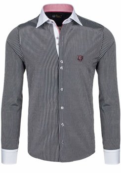 Camisa elegante de rayas con mangas largas para hombre negra Bolf 4784-1