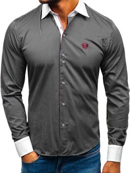 Camisa elegante de rayas de manga larga para hombre negra Bolf 4784-A