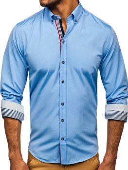 Camisa estampada a manga larga para hombre color azul celeste Bolf 8843