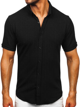 Camisa muselina de manga corta para hombre negro Bolf 2013