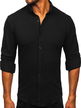 Camisa muselina de manga larga para hombre negro Bolf 506