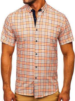 Camiseta a manga corta a cuadros para hombre color naranja Bolf 201501