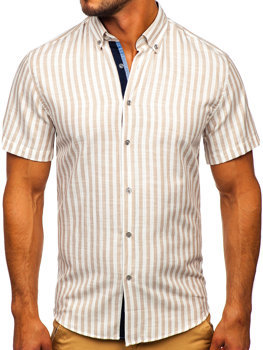 Camiseta a manga corta a rayas para hombre color beige Bolf 21500