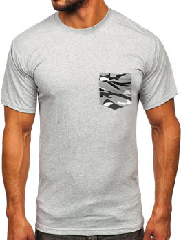 Camiseta algodón de manga corta con bolsillo para hombre gris Bolf 14507