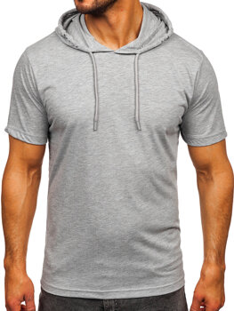 Camiseta algodón de manga corta con capucha sin impresión para hombre gris Bolf 14513