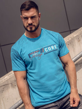 Camiseta algodón de manga corta con impresión para azul turquesa hombre Bolf 14710A