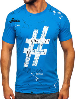 Camiseta algodón de manga corta con impresión para hombre azul claro Bolf 14728
