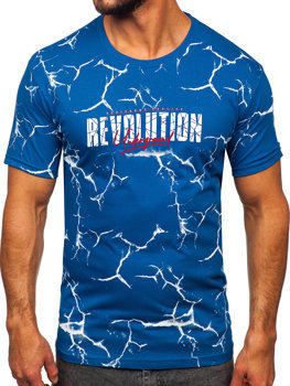 Camiseta algodón de manga corta con impresión para hombre azul oscuro Bolf 14717