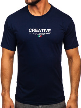 Camiseta algodón de manga corta con impresión para hombre azul oscuro Bolf 14759