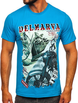 Camiseta algodón de manga corta con impresión para hombre azul turquesa Bolf 143008