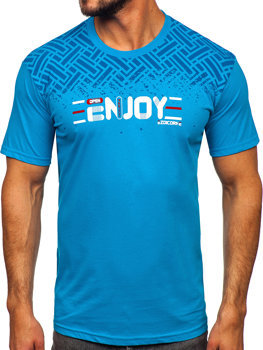 Camiseta algodón de manga corta con impresión para hombre azul turquesa Bolf 14720